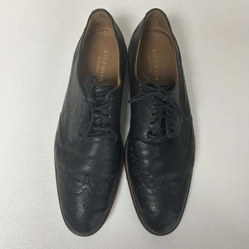 Cole Haan Wingtip Oxford Mens 11M Black Pebbled Leather Brogue C24112